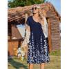 image:imageZeagoo Womens Casual Summer Dress 2026 Short Sleeve Dresses Pleats Midi A Line Flowy Dress Boho Beach Sundress with PocketsFlower Blue