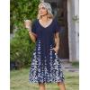 image:imageZeagoo Womens Casual Summer Dress 2026 Short Sleeve Dresses Pleats Midi A Line Flowy Dress Boho Beach Sundress with PocketsFlower Blue