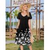 image:imageZeagoo Womens Casual Summer Dress 2026 Short Sleeve Dresses Pleats Midi A Line Flowy Dress Boho Beach Sundress with PocketsFlowers Black