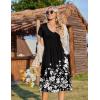 image:imageZeagoo Womens Casual Summer Dress 2026 Short Sleeve Dresses Pleats Midi A Line Flowy Dress Boho Beach Sundress with PocketsFlowers Black