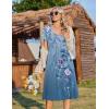 image:imageZeagoo Womens Casual Summer Dress 2026 Short Sleeve Dresses Pleats Midi A Line Flowy Dress Boho Beach Sundress with PocketsFlowersblue