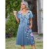 image:imageZeagoo Womens Casual Summer Dress 2026 Short Sleeve Dresses Pleats Midi A Line Flowy Dress Boho Beach Sundress with PocketsFlowersblue