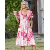 image:imageZeagoo Womens Casual Summer Dress 2026 Short Sleeve Dresses Pleats Midi A Line Flowy Dress Boho Beach Sundress with PocketsPatternpink