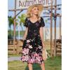 image:imageZeagoo Womens Casual Summer Dress 2026 Short Sleeve Dresses Pleats Midi A Line Flowy Dress Boho Beach Sundress with PocketsPink Black