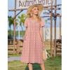 image:imageZeagoo Womens Casual Summer Dress 2026 Short Sleeve Dresses Pleats Midi A Line Flowy Dress Boho Beach Sundress with PocketsPink Dot