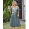 image:imageZeagoo Womens Casual Summer Dress 2026 Short Sleeve Dresses Pleats Midi A Line Flowy Dress Boho Beach Sundress with PocketsPlants Gray