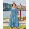 image:imageZeagoo Womens Casual Summer Dress 2026 Short Sleeve Dresses Pleats Midi A Line Flowy Dress Boho Beach Sundress with PocketsPlantsblue