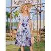 image:imageZeagoo Womens Casual Summer Dress 2026 Short Sleeve Dresses Pleats Midi A Line Flowy Dress Boho Beach Sundress with PocketsPurple White