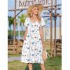 image:imageZeagoo Womens Casual Summer Dress 2026 Short Sleeve Dresses Pleats Midi A Line Flowy Dress Boho Beach Sundress with PocketsWhite Blue