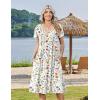 image:imageZeagoo Womens Casual Summer Dress 2026 Short Sleeve Dresses Pleats Midi A Line Flowy Dress Boho Beach Sundress with PocketsWhite Floral