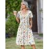 image:imageZeagoo Womens Casual Summer Dress 2026 Short Sleeve Dresses Pleats Midi A Line Flowy Dress Boho Beach Sundress with PocketsWhite Floral