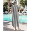 image:imageZeagoo Womens Summer Casual Short Sleeve Button Down Long Shirt Dresses Loose Swimsuit Beach Cover Ups with PocketsBlack Wide Stripes