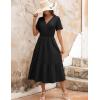 image:imageZeagoo Womens Summer Warp VNeck Casual Dresses Short Sleeve Midi Floral Dress with Pockets Tiered Flowy A Line SundressBlack