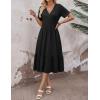 image:imageZeagoo Womens Summer Warp VNeck Casual Dresses Short Sleeve Midi Floral Dress with Pockets Tiered Flowy A Line SundressBlack