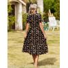 image:imageZeagoo Womens Summer Warp VNeck Casual Dresses Short Sleeve Midi Floral Dress with Pockets Tiered Flowy A Line SundressBlack Orange Floral