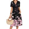 image:imageZeagoo Womens Summer Warp VNeck Casual Dresses Short Sleeve Midi Floral Dress with Pockets Tiered Flowy A Line SundressBlack Pink Floral