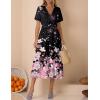 image:imageZeagoo Womens Summer Warp VNeck Casual Dresses Short Sleeve Midi Floral Dress with Pockets Tiered Flowy A Line SundressBlack Pink Floral