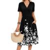 image:imageZeagoo Womens Summer Warp VNeck Casual Dresses Short Sleeve Midi Floral Dress with Pockets Tiered Flowy A Line SundressBlack White Floral