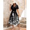 image:imageZeagoo Womens Summer Warp VNeck Casual Dresses Short Sleeve Midi Floral Dress with Pockets Tiered Flowy A Line SundressBlack White Floral