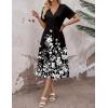 image:imageZeagoo Womens Summer Warp VNeck Casual Dresses Short Sleeve Midi Floral Dress with Pockets Tiered Flowy A Line SundressBlack White Floral