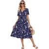 image:imageZeagoo Womens Summer Warp VNeck Casual Dresses Short Sleeve Midi Floral Dress with Pockets Tiered Flowy A Line SundressBlue Floral