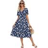 image:imageZeagoo Womens Summer Warp VNeck Casual Dresses Short Sleeve Midi Floral Dress with Pockets Tiered Flowy A Line SundressBlue White Floral