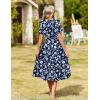 image:imageZeagoo Womens Summer Warp VNeck Casual Dresses Short Sleeve Midi Floral Dress with Pockets Tiered Flowy A Line SundressBlue White Floral