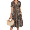 image:imageZeagoo Womens Summer Warp VNeck Casual Dresses Short Sleeve Midi Floral Dress with Pockets Tiered Flowy A Line SundressBohemian Orange
