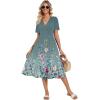 image:imageZeagoo Womens Summer Warp VNeck Casual Dresses Short Sleeve Midi Floral Dress with Pockets Tiered Flowy A Line SundressGreen Floral