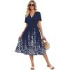 image:imageZeagoo Womens Summer Warp VNeck Casual Dresses Short Sleeve Midi Floral Dress with Pockets Tiered Flowy A Line SundressNavy Blue Floral