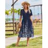 image:imageZeagoo Womens Summer Warp VNeck Casual Dresses Short Sleeve Midi Floral Dress with Pockets Tiered Flowy A Line SundressNavy Blue Floral