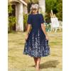 image:imageZeagoo Womens Summer Warp VNeck Casual Dresses Short Sleeve Midi Floral Dress with Pockets Tiered Flowy A Line SundressNavy Blue Floral