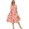 image:imageZeagoo Womens Summer Warp VNeck Casual Dresses Short Sleeve Midi Floral Dress with Pockets Tiered Flowy A Line SundressPink Floral