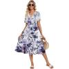 image:imageZeagoo Womens Summer Warp VNeck Casual Dresses Short Sleeve Midi Floral Dress with Pockets Tiered Flowy A Line SundressPurple Floral