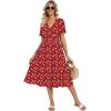 image:imageZeagoo Womens Summer Warp VNeck Casual Dresses Short Sleeve Midi Floral Dress with Pockets Tiered Flowy A Line SundressRed Floral