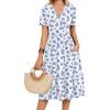 image:imageZeagoo Womens Summer Warp VNeck Casual Dresses Short Sleeve Midi Floral Dress with Pockets Tiered Flowy A Line SundressWhite Blue Floral