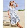 image:imageZeagoo Womens Summer Warp VNeck Casual Dresses Short Sleeve Midi Floral Dress with Pockets Tiered Flowy A Line SundressWhite Blue Floral