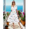 image:imageZeagoo Womens Summer Warp VNeck Casual Dresses Short Sleeve Midi Floral Dress with Pockets Tiered Flowy A Line SundressWhite Floral