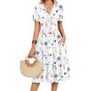 image:imageZeagoo Womens Summer Warp VNeck Casual Dresses Short Sleeve Midi Floral Dress with Pockets Tiered Flowy A Line SundressWhite Floral