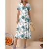 image:imageZeagoo Womens Summer Warp VNeck Casual Dresses Short Sleeve Midi Floral Dress with Pockets Tiered Flowy A Line SundressWhite Green Leaf