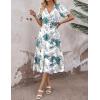 image:imageZeagoo Womens Summer Warp VNeck Casual Dresses Short Sleeve Midi Floral Dress with Pockets Tiered Flowy A Line SundressWhite Green Leaf