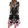 image:imageZeagoo Womens Casual Dress for Summer Short Sleeve Loose Flowy Beach Dress with Pockets Hankerchief Flare Midi Sundress 2026Black Pink Flower