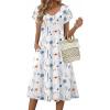 image:imageZeagoo Womens Casual Summer Dress 2026 Short Sleeve Dresses Pleats Midi A Line Flowy Dress Boho Beach Sundress with PocketsWhite Blue