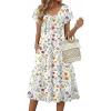 image:imageZeagoo Womens Casual Summer Dress 2026 Short Sleeve Dresses Pleats Midi A Line Flowy Dress Boho Beach Sundress with PocketsWhite Floral