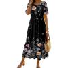 image:imageZeagoo Womens Summer Dresses 2026 Casual Midi Dress Flowy Sundress Ruffle Short Sleeve Tiered Dresses A Line Boho DressBlack Floral
