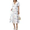 image:imageZeagoo Womens Summer Warp VNeck Casual Dresses Short Sleeve Midi Floral Dress with Pockets Tiered Flowy A Line SundressWhite Floral