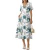image:imageZeagoo Womens Summer Warp VNeck Casual Dresses Short Sleeve Midi Floral Dress with Pockets Tiered Flowy A Line SundressWhite Green Leaf