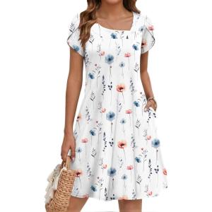 image:imageZEAGOO Summer Dresses for Women 2026 Sundress Short Petal Sleeve Dress with Pockets Floral Dresses for CasualAfloraldh950