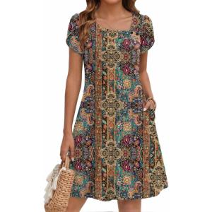 image:imageZEAGOO Summer Dresses for Women 2026 Sundress Short Petal Sleeve Dress with Pockets Floral Dresses for CasualAfloralmz721
