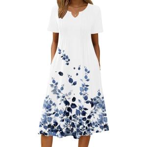 image:imageZeagoo Summer Dresses for Women 2026 Casual Short Sleeve Aline Midi Dress with Pocket Flowy Pleated Tshirt Beach SundressWf118